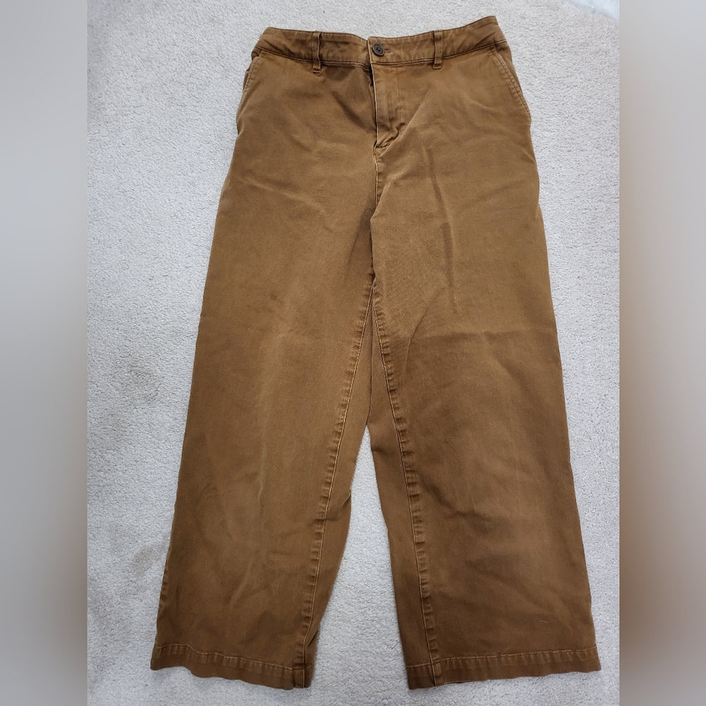 Muji Women's 4-Way Stretch Chino Wide Straight Cropped Pants in Ochre/Brown